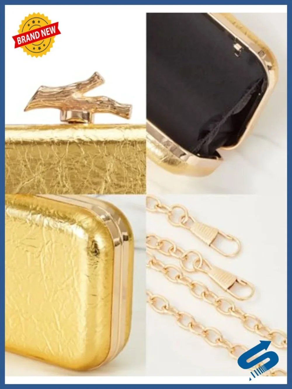 Woven Clutch Purse PU Faux Leather Evening Shoulder Box Bag with Chain